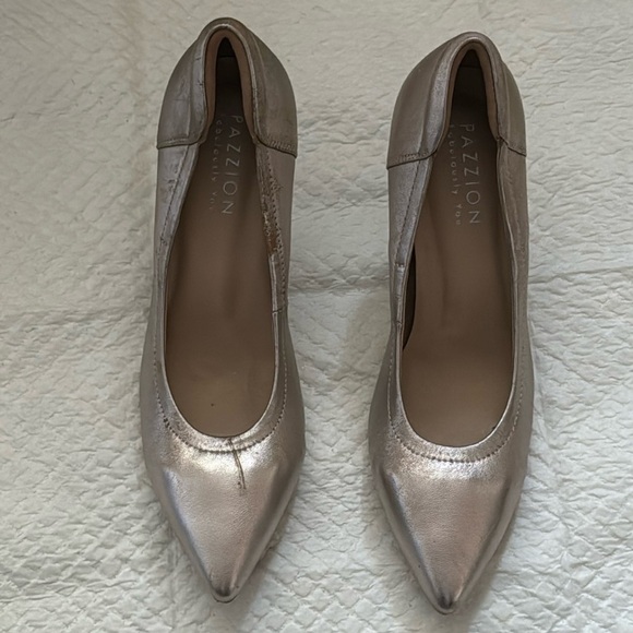 Pazzion pewter leather pointed toe pumps slip on heels EU Sz 37‎ US Sz 7 - Picture 2 of 10